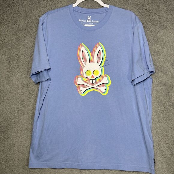 Psycho Bunny Gradient Logo Blue Tee Men’s XL *Bleach Stain* - Picture 1 of 10